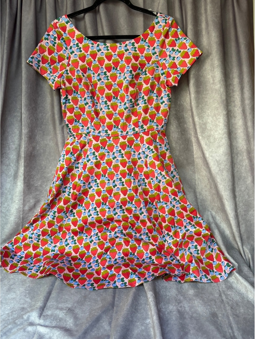 Eva Rose Strawberry Blueberry Fit Flare Dress Pink USA Women’s Large